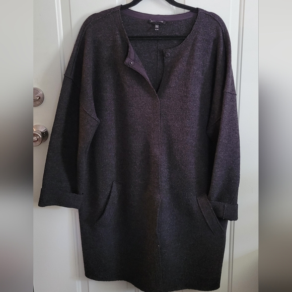 Eileen Fisher Grey Wool Blend Long Cardigan - Picture 1 of 3